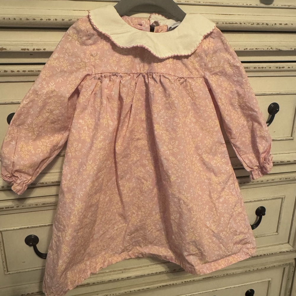 Pink Floral Toddler Dress with White Collar